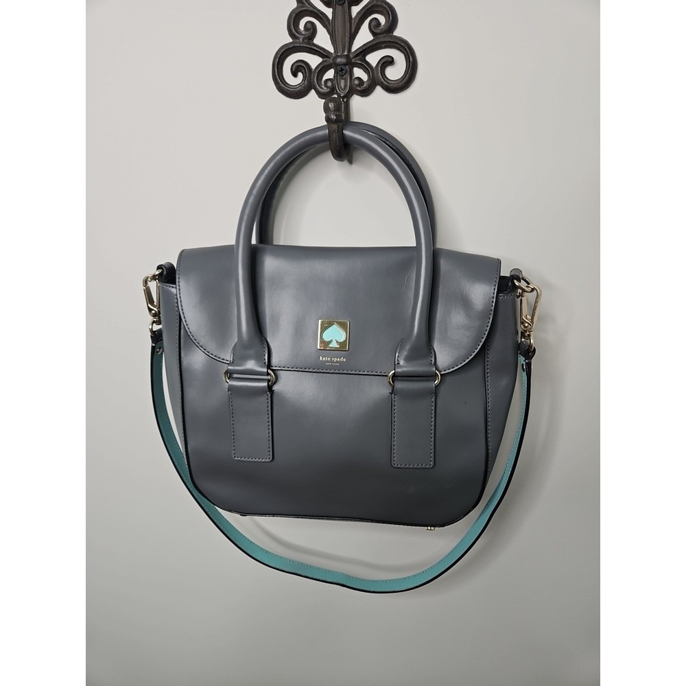 Kate Spade Handbag Smooth Gray Leather Bond Street Flo Coastal Preppy Old Money